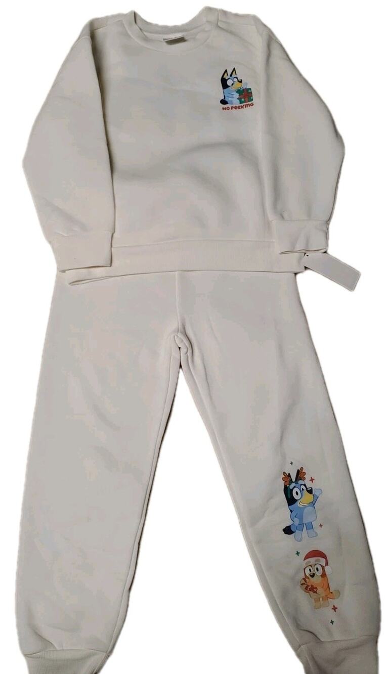Bluey Off‑White Merry Christmas Sweatshirt & Sweatpants Set 5T Kids Holiday NEW